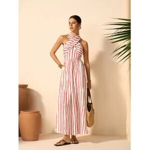 NWT Red Commense Women's Striped Twist Halter Dress Sz XL